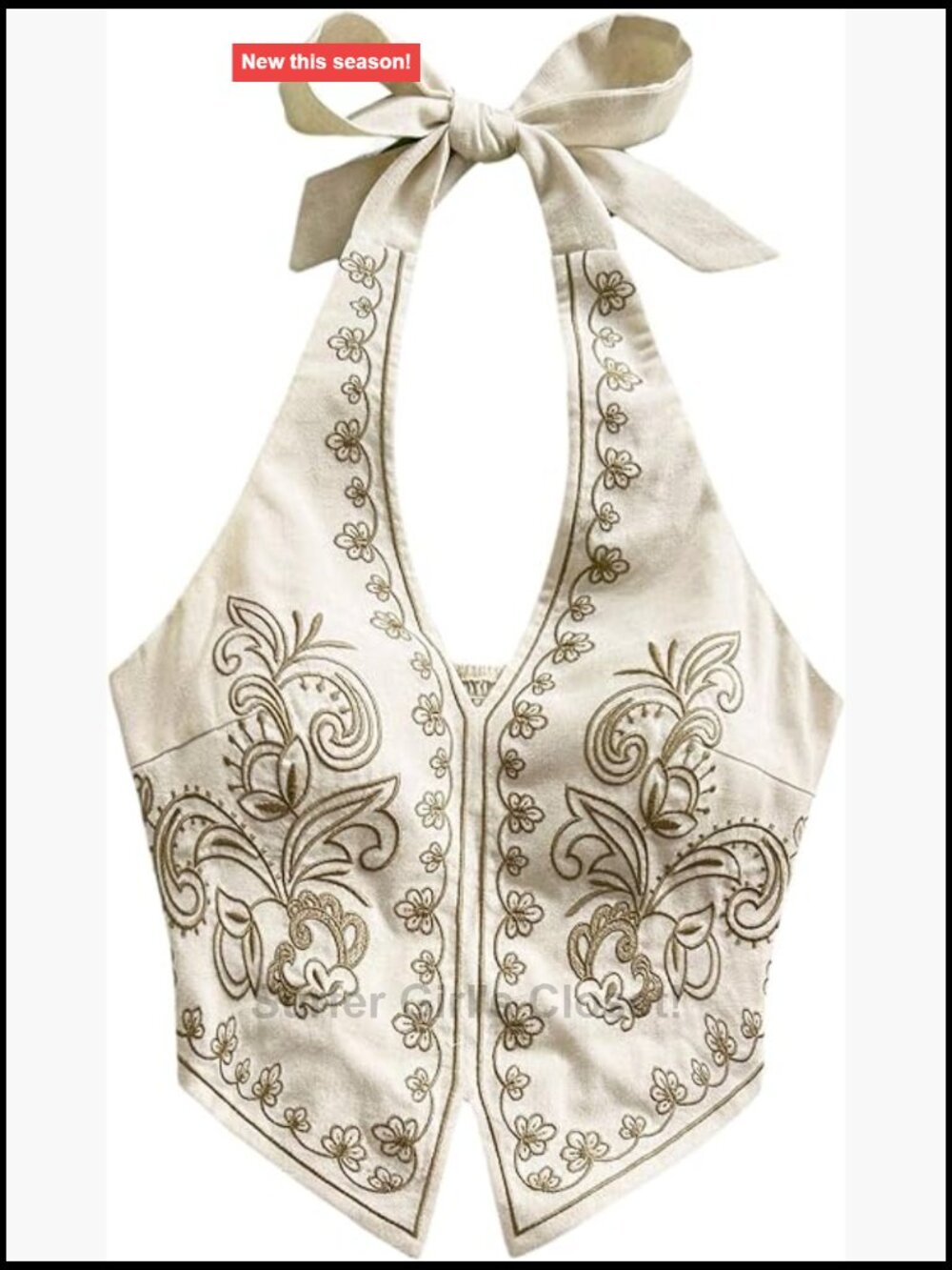 Boho Halter Tank Top Embroidered Tie Back Sleeveless Summer Festival